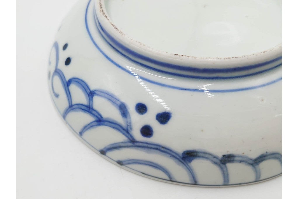 江戸期　古伊万里　染付　直径約16cm(5.2寸)　端正な絵付けが魅力の中皿5枚セット　(R-088591)