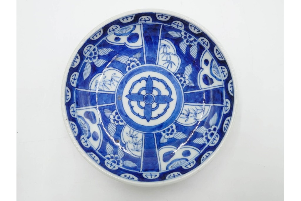 江戸期　古伊万里　染付　直径約16cm(5.2寸)　端正な絵付けが魅力の中皿5枚セット　(R-088591)