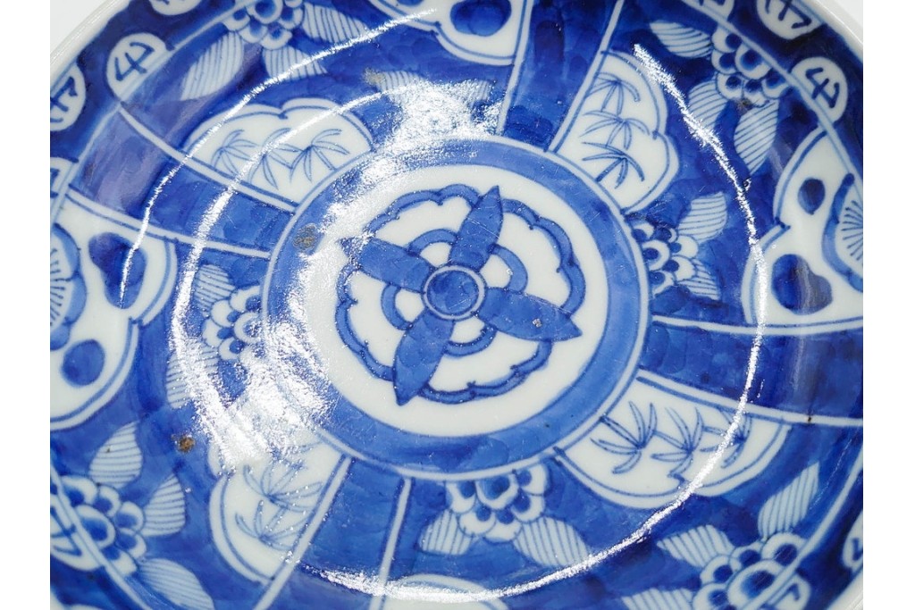 江戸期　古伊万里　染付　直径約16cm(5.2寸)　端正な絵付けが魅力の中皿5枚セット　(R-088591)