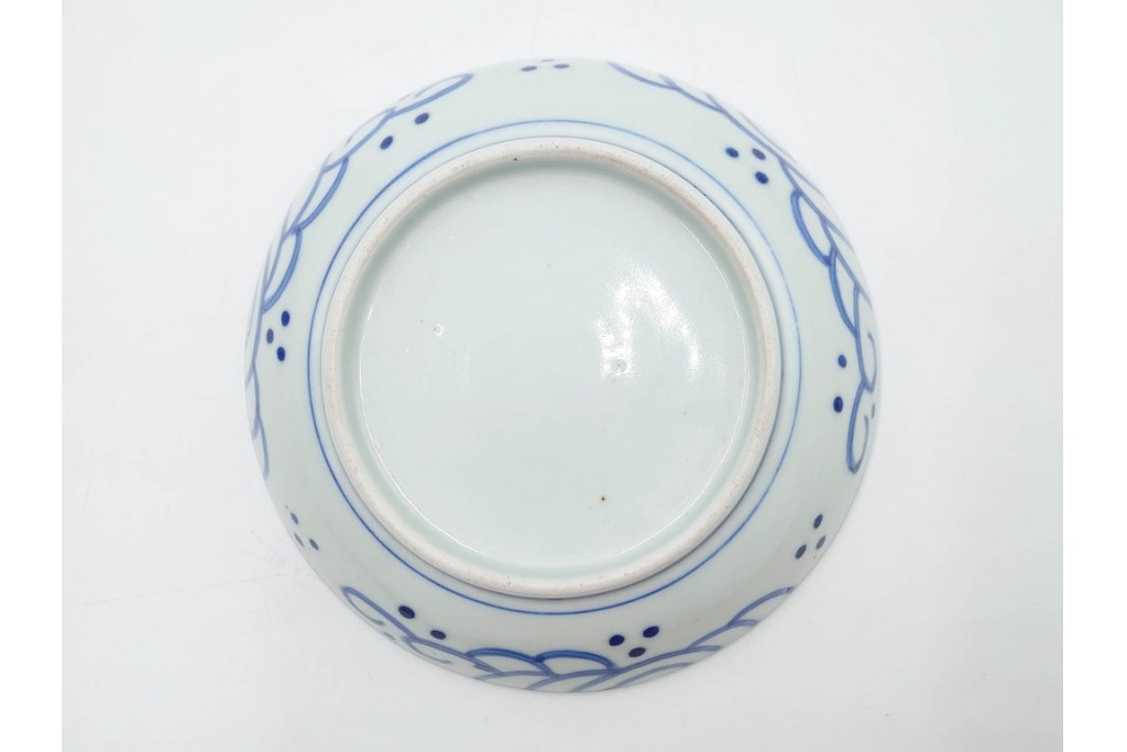 江戸期　古伊万里　染付　直径約16cm(5.2寸)　端正な絵付けが魅力の中皿5枚セット　(R-088591)