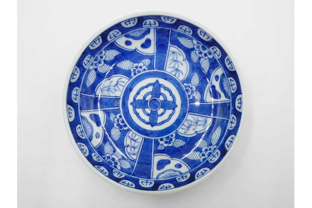 江戸期　古伊万里　染付　直径約16cm(5.2寸)　端正な絵付けが魅力の中皿5枚セット　(R-088591)
