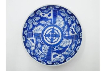 江戸期　古伊万里　染付　直径約16cm(5.2寸)　端正な絵付けが魅力の中皿5枚セット　(R-088591)