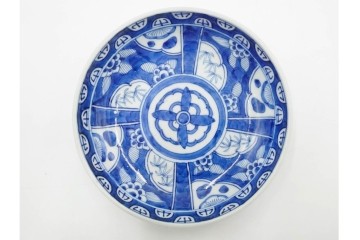 江戸期　古伊万里　染付　直径約16cm(5.2寸)　端正な絵付けが魅力の中皿5枚セット　(R-088591)