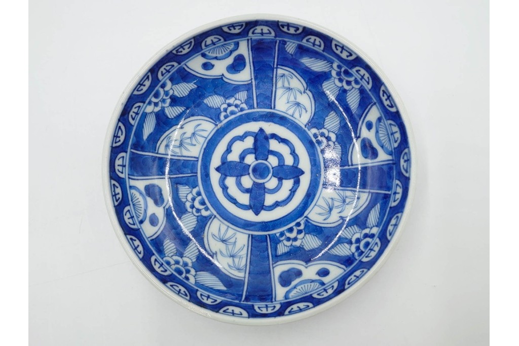 江戸期　古伊万里　染付　直径約16cm(5.2寸)　端正な絵付けが魅力の中皿5枚セット　(R-088592)