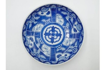 江戸期　古伊万里　染付　直径約16cm(5.2寸)　端正な絵付けが魅力の中皿5枚セット　(R-088592)