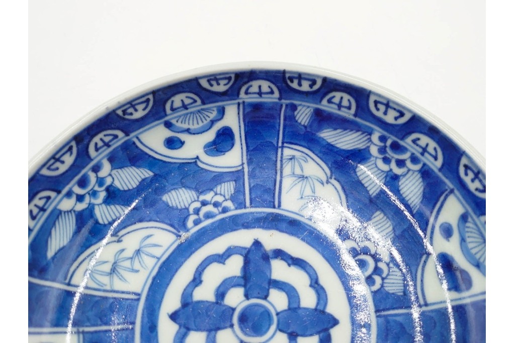 江戸期　古伊万里　染付　直径約16cm(5.2寸)　端正な絵付けが魅力の中皿5枚セット　(R-088592)