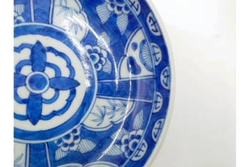 江戸期　古伊万里　染付　直径約16cm(5.2寸)　端正な絵付けが魅力の中皿5枚セット　(R-088592)