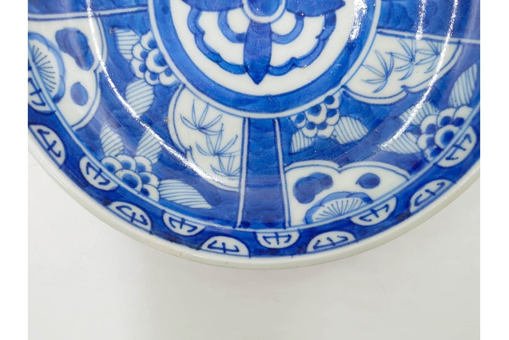 江戸期　古伊万里　染付　直径約16cm(5.2寸)　端正な絵付けが魅力の中皿5枚セット　(R-088592)