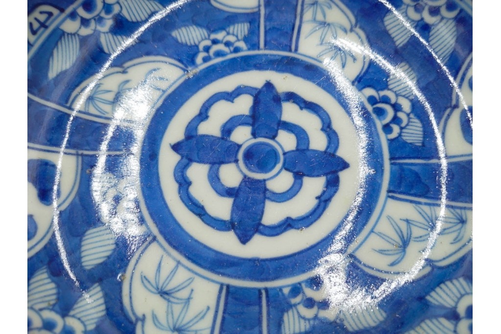 江戸期　古伊万里　染付　直径約16cm(5.2寸)　端正な絵付けが魅力の中皿5枚セット　(R-088592)
