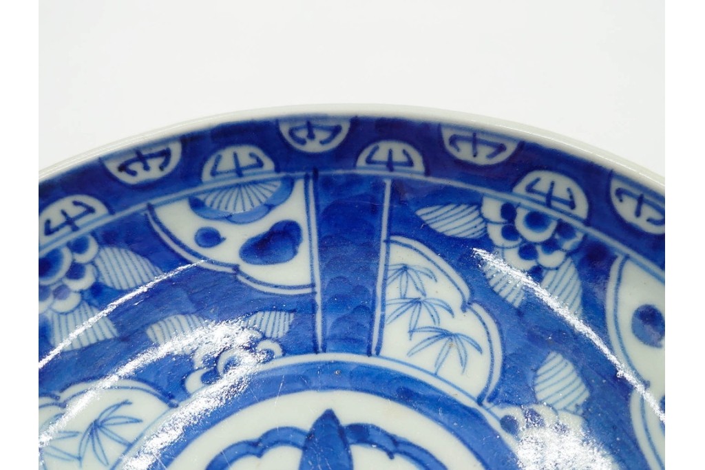 江戸期　古伊万里　染付　直径約16cm(5.2寸)　端正な絵付けが魅力の中皿5枚セット　(R-088592)