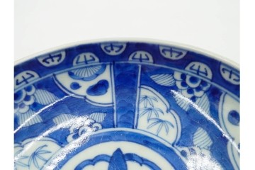 江戸期　古伊万里　染付　直径約16cm(5.2寸)　端正な絵付けが魅力の中皿5枚セット　(R-088592)