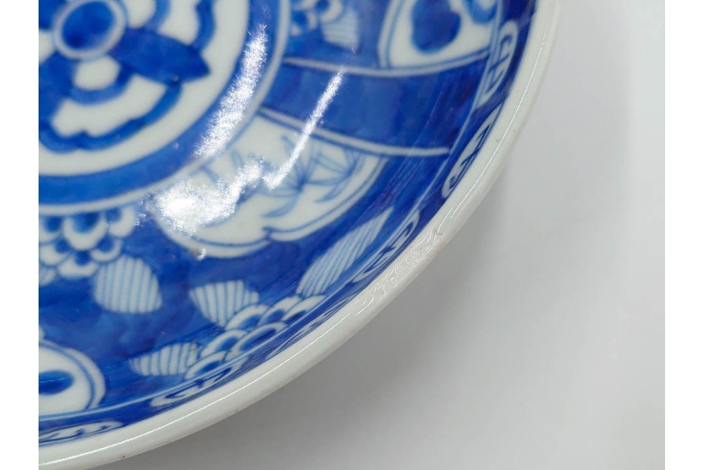 江戸期　古伊万里　染付　直径約16cm(5.2寸)　端正な絵付けが魅力の中皿5枚セット　(R-088592)