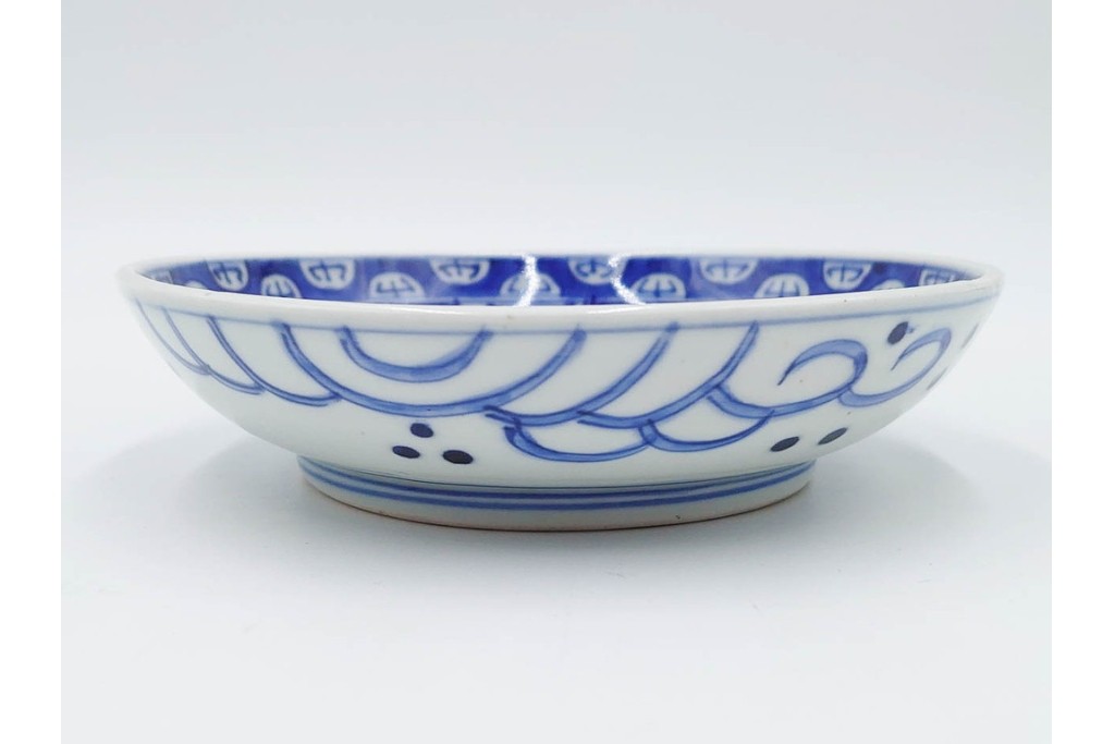 江戸期　古伊万里　染付　直径約16cm(5.2寸)　端正な絵付けが魅力の中皿5枚セット　(R-088592)