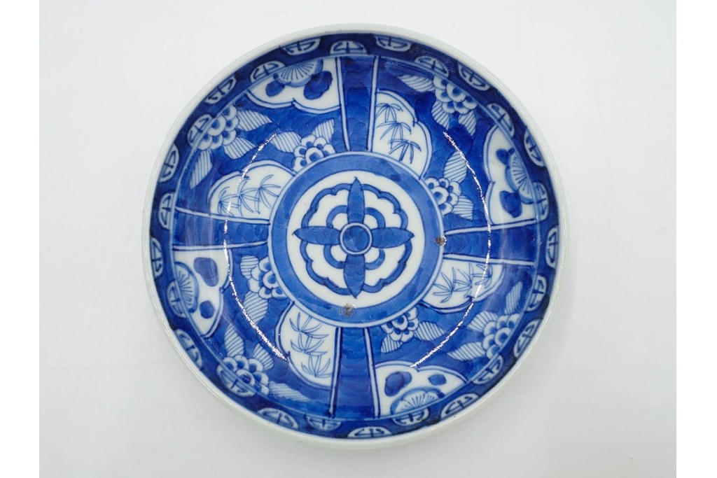 江戸期　古伊万里　染付　直径約16cm(5.2寸)　端正な絵付けが魅力の中皿5枚セット　(R-088592)
