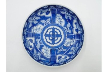 江戸期　古伊万里　染付　直径約16cm(5.2寸)　端正な絵付けが魅力の中皿5枚セット　(R-088592)