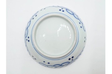 江戸期　古伊万里　染付　直径約16cm(5.2寸)　端正な絵付けが魅力の中皿5枚セット　(R-088592)