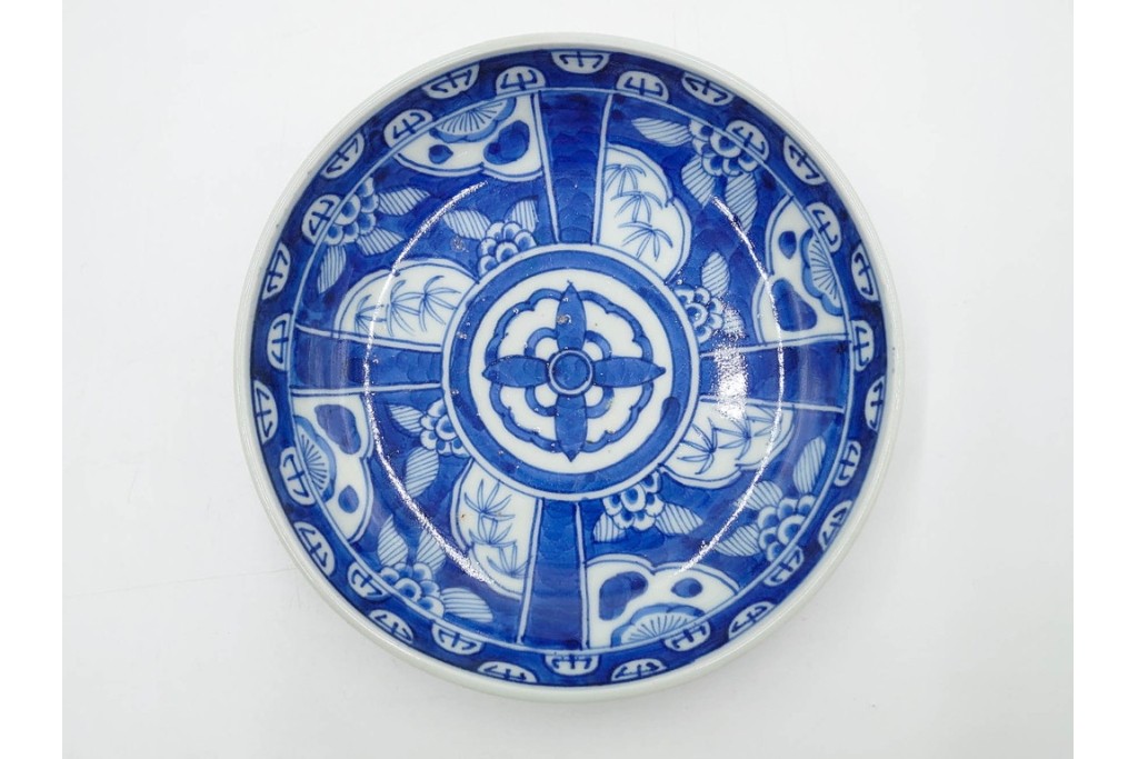江戸期　古伊万里　染付　直径約16cm(5.2寸)　端正な絵付けが魅力の中皿5枚セット　(R-088592)