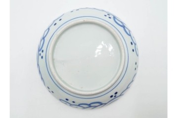 江戸期　古伊万里　染付　直径約16cm(5.2寸)　端正な絵付けが魅力の中皿5枚セット　(R-088592)