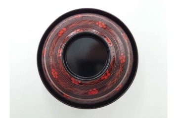理平造　木製　漆器　艶やかな梅松葉絵椀5点セット　共箱付き　(R-088593)