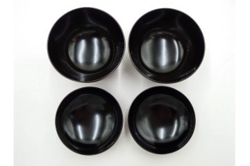 理平造　木製　漆器　艶やかな梅松葉絵椀5点セット　共箱付き　(R-088593)