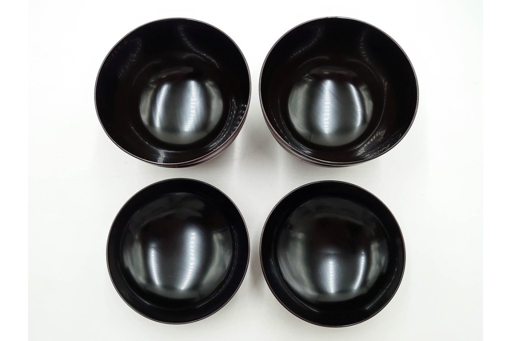 理平造　木製　漆器　艶やかな梅松葉絵椀5点セット　共箱付き　(R-088593)