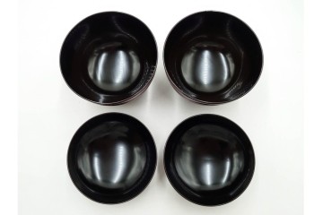 理平造　木製　漆器　艶やかな梅松葉絵椀5点セット　共箱付き　(R-088593)