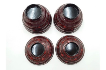 理平造　木製　漆器　艶やかな梅松葉絵椀5点セット　共箱付き　(R-088593)