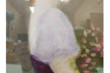 真作　黒木トモ子　油彩　F4号　「花もつ少女」　麦わら帽子の少女を描いた絵画　外箱付き　(R-088596)