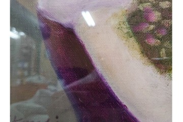 真作　黒木トモ子　油彩　F4号　「花もつ少女」　麦わら帽子の少女を描いた絵画　外箱付き　(R-088596)