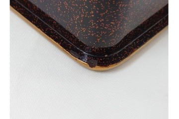 明治から大正期　時代物　木製　漆器　梨地に梅の金銀蒔絵が映える盆　(R-088599)
