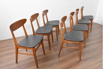デンマークヴィンテージ　Farstrup(ファーストラップ)　チーク材とビーチ材を用いたダイニングチェア7脚セット　(R-088609)