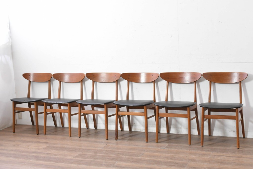 デンマークヴィンテージ　Farstrup(ファーストラップ)　チーク材とビーチ材を用いたダイニングチェア6脚セット　(R-088610)