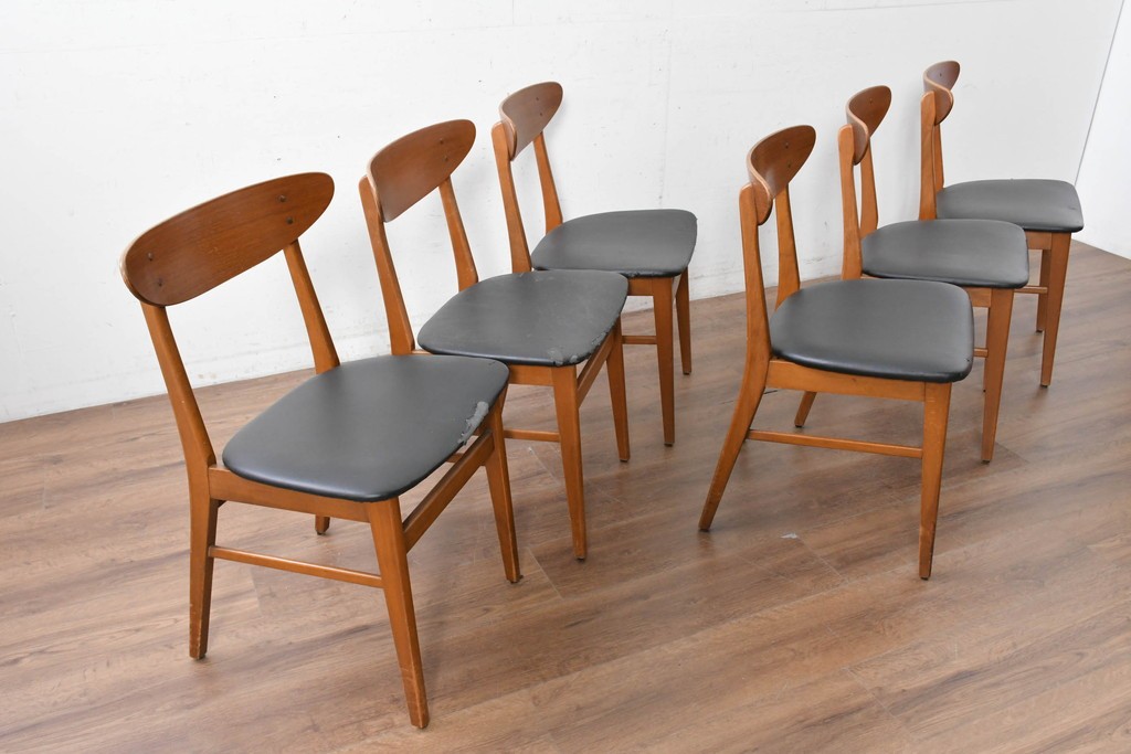 デンマークヴィンテージ　Farstrup(ファーストラップ)　チーク材とビーチ材を用いたダイニングチェア6脚セット　(R-088610)