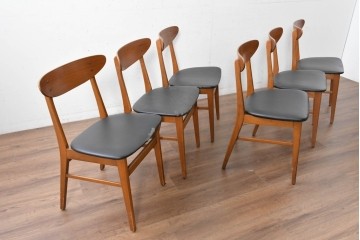 デンマークヴィンテージ　Farstrup(ファーストラップ)　チーク材とビーチ材を用いたダイニングチェア6脚セット　(R-088610)