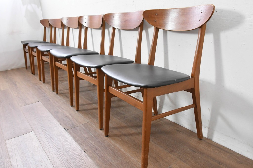 デンマークヴィンテージ　Farstrup(ファーストラップ)　チーク材とビーチ材を用いたダイニングチェア6脚セット　(R-088610)