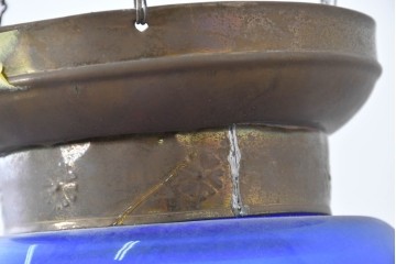 《引っ掛けシーリング式ペンダントライト加工費込み》　インドネシアヴィンテージ　鮮やかなブルーガラスのペンダントライト　(R-088616)