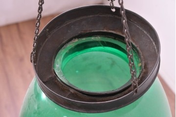 《引っ掛けシーリング式ペンダントライト加工費込み》　インドネシアヴィンテージ　鮮やかなグリーンガラスのペンダントライト　(R-088620)