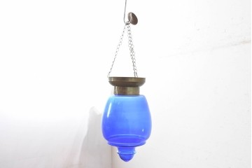 《引っ掛けシーリング式ペンダントライト加工費込み》　インドネシアヴィンテージ　鮮やかなコバルトブルーガラスが目を引くペンダントライト　(R-088621)