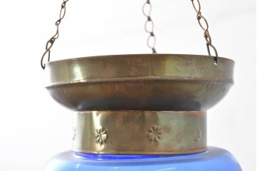 《引っ掛けシーリング式ペンダントライト加工費込み》　インドネシアヴィンテージ　鮮やかなコバルトブルーガラスが目を引くペンダントライト　(R-088621)