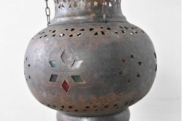 《引っ掛けシーリング式ペンダントライト加工費込み》　ヴィンテージ照明　モロッコ　真鍮製の吊り下げ照明　(R-088628)