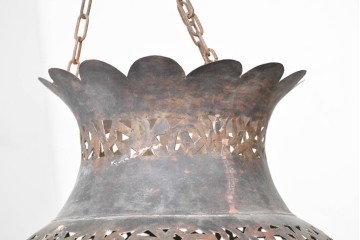 《引っ掛けシーリング式ペンダントライト加工費込み》　モロッコヴィンテージ　銅製　透かし模様が施された大型吊り下げ照明　(R-088636)