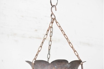 《引っ掛けシーリング式ペンダントライト加工費込み》　モロッコヴィンテージ　銅製　色ガラス装飾がアクセントの大型吊り下げ照明　(R-088637)