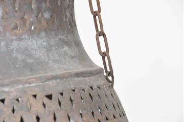 《引っ掛けシーリング式ペンダントライト加工費込み》　モロッコヴィンテージ　銅製　色ガラス装飾がアクセントの大型吊り下げ照明　(R-088637)