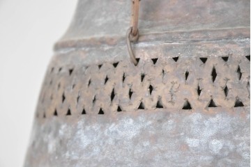 《引っ掛けシーリング式ペンダントライト加工費込み》　モロッコヴィンテージ　銅製　色ガラス装飾がアクセントの大型吊り下げ照明　(R-088637)