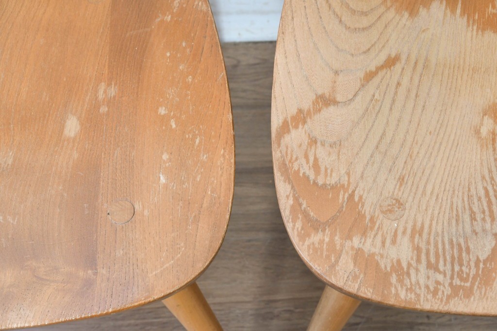 イギリスヴィンテージ　ERCOL(アーコール)　Lloyd’s Antiques(ロイズ・アンティークス)取り扱い　細身のスポークが美しいスティックバックチェア4脚セット　(R-088641)