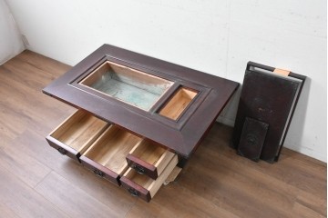 中古　美品　岩谷堂箪笥　桜木作(桜木家具店)　重厚な金具と深みのある木肌が魅力の長火鉢　(R-088645)