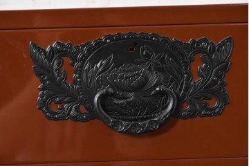 中古　仙台民芸箪笥(仙台箪笥)　朱塗り　漆塗り　高級ライン　重厚な牡丹金具が目を引く衣装箪笥　定価約60万円　(R-088652)