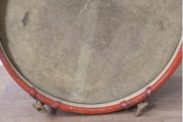 イギリスアンティーク　赤と黒のラインが印象的なドラム　※ディスプレイ用　(R-088656)