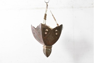 《引っ掛けシーリング式ペンダントライト加工費込み》　ヴィンテージ照明　真鍮製の大振りな吊り下げ照明　(R-088661)