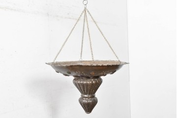 《引っ掛けシーリング式ペンダントライト加工費込み》　ヴィンテージ照明　モロッコ　真鍮製　色ガラス飾りと透かし装飾が美しい大型の吊り下げ照明　(R-088662)